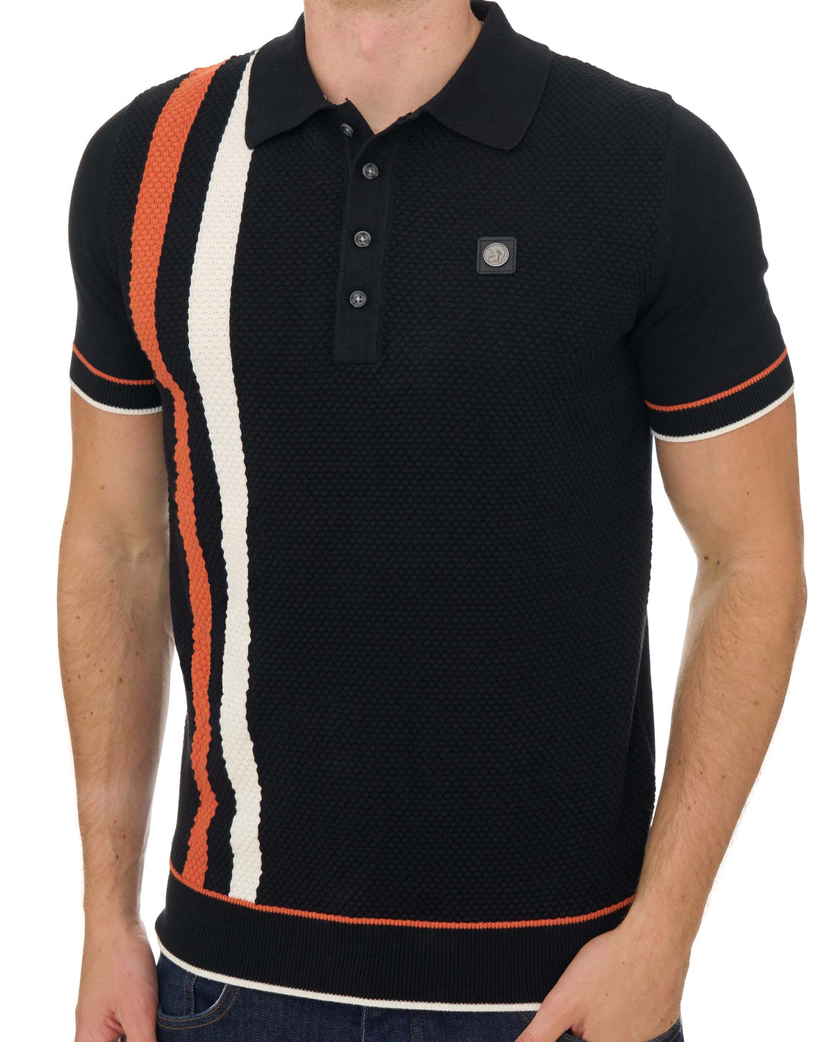 Trojan Racing Stripe Knit Polo Black
