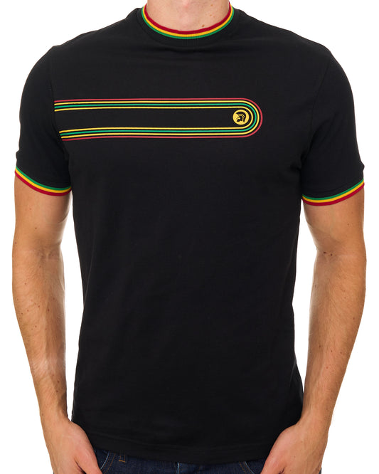 Trojan Trojan Retro Print Stripe T Shirt Black