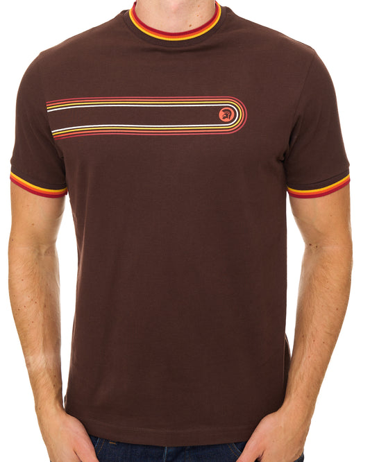 Trojan Trojan Retro Print Stripe T Shirt Chocolate