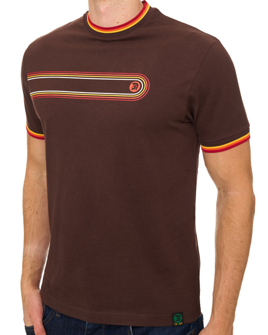 Trojan Trojan Retro Print Stripe T Shirt Chocolate