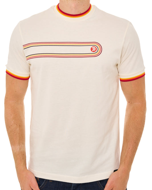 Trojan Trojan Retro Print Stripe T Shirt Ecru