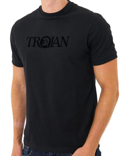 Trojan Self-Flock Print T Shirt Black