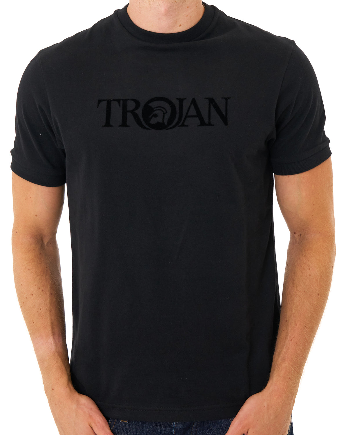 Trojan Self-Flock Print T Shirt Black