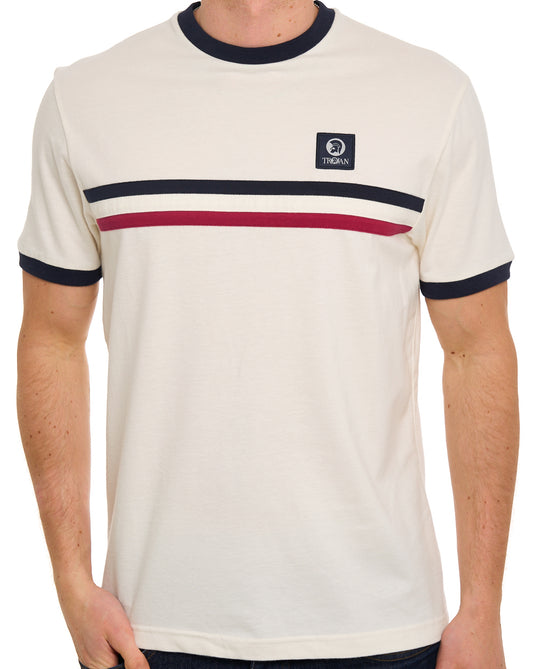 Trojan Trojan Stripe Front T-Shirt Ecru