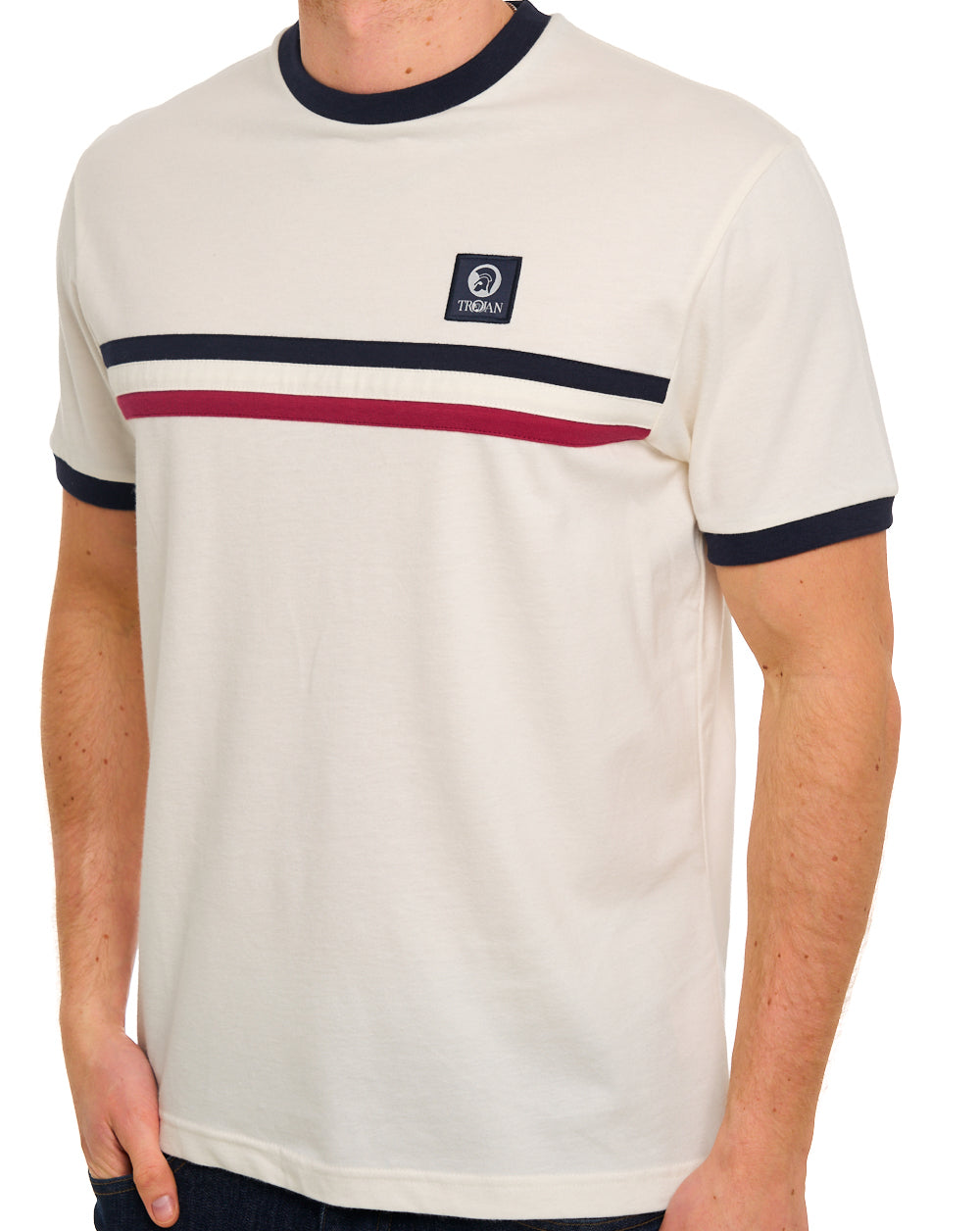 Trojan Stripe Front T Shirt Ecru