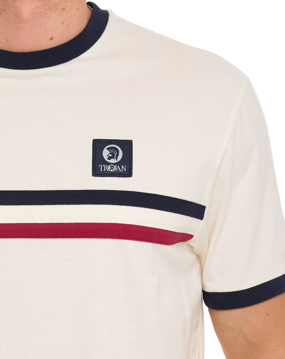 Trojan Stripe Front T-Shirt Ecru