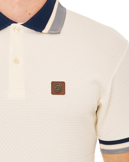 Trojan Trojan Textured Jacquard Collar Polo Ecru
