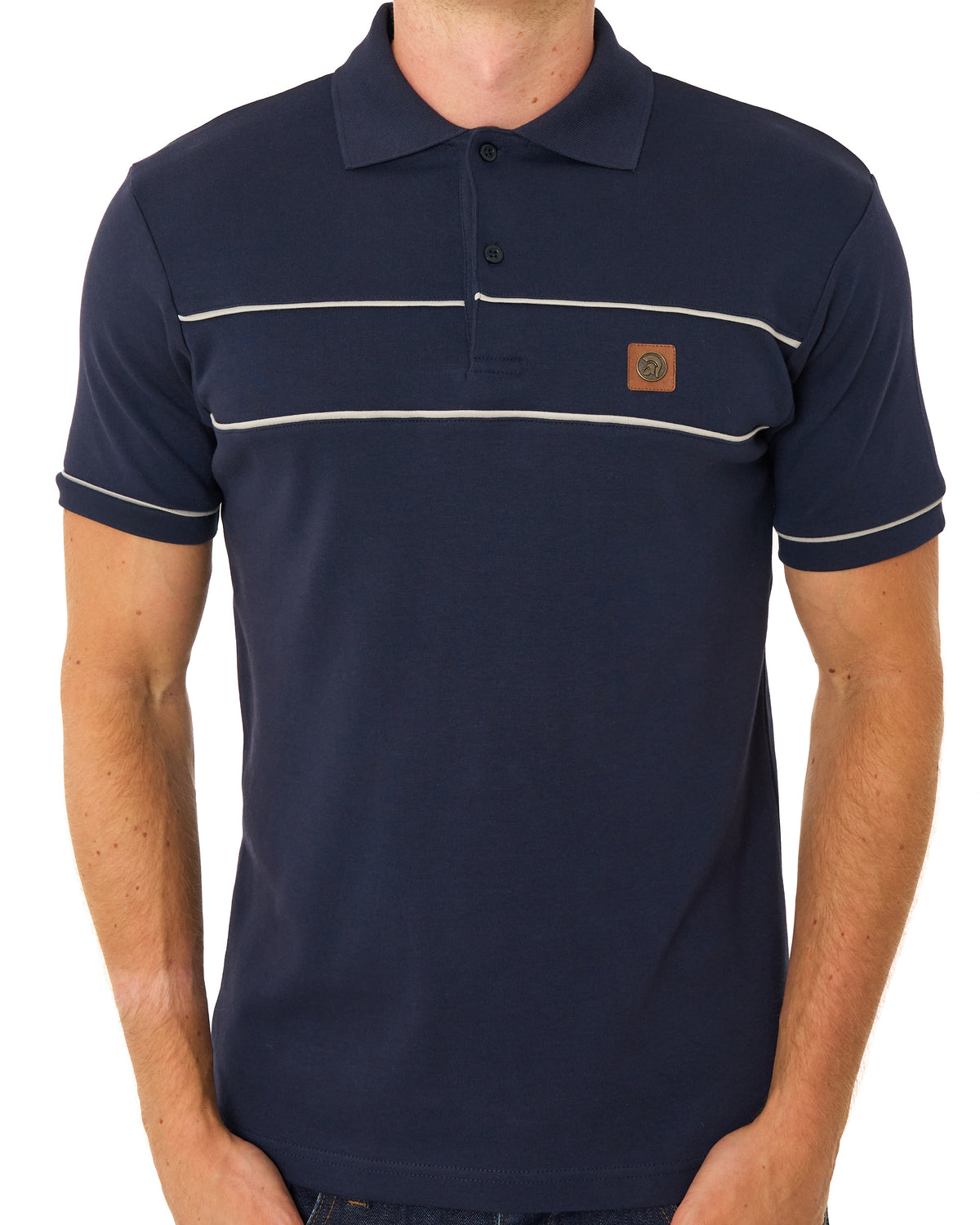 Trojan Twin Piped Polo Shirt Navy