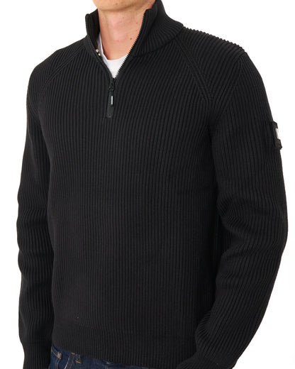 Weekend Offender Snetterton 1/4 Zip Knitted Jumper Black