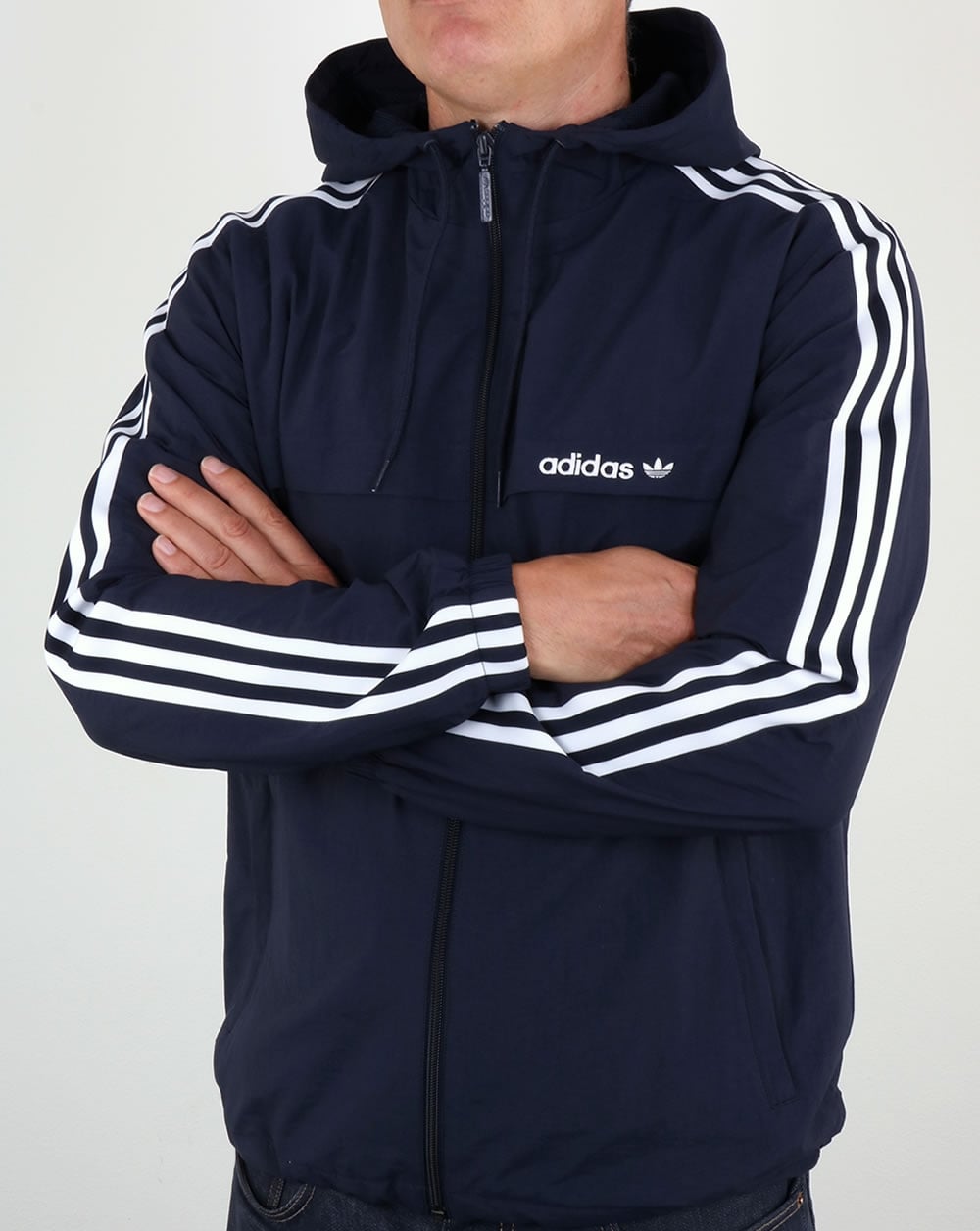 Adidas Originals – Windjacke mit 3 Streifen in Legend Ink