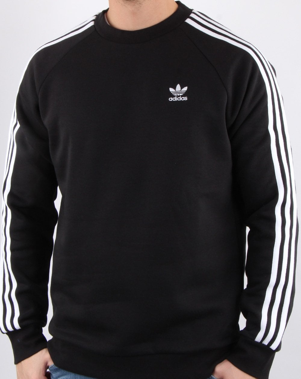Adidas Originals – Schwarzes Sweatshirt mit 3 Streifen und Rundhalsausschnitt