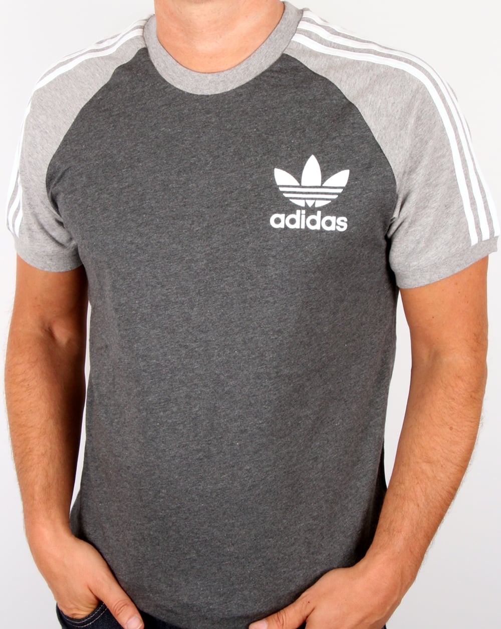 Adidas Originals Retro 3-Streifen T-Shirt Dunkelgrau/Hellgrau