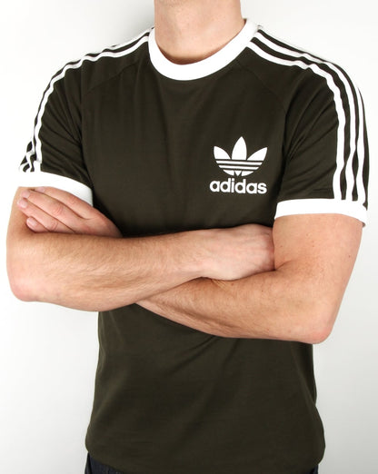 Adidas Originals Retro 3-Streifen-T-Shirt Khaki/Weiß
