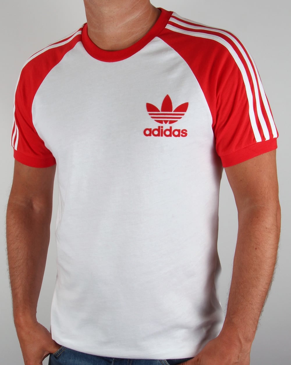 Adidas Originals Retro 3-Streifen T-Shirt Weiß/Rot