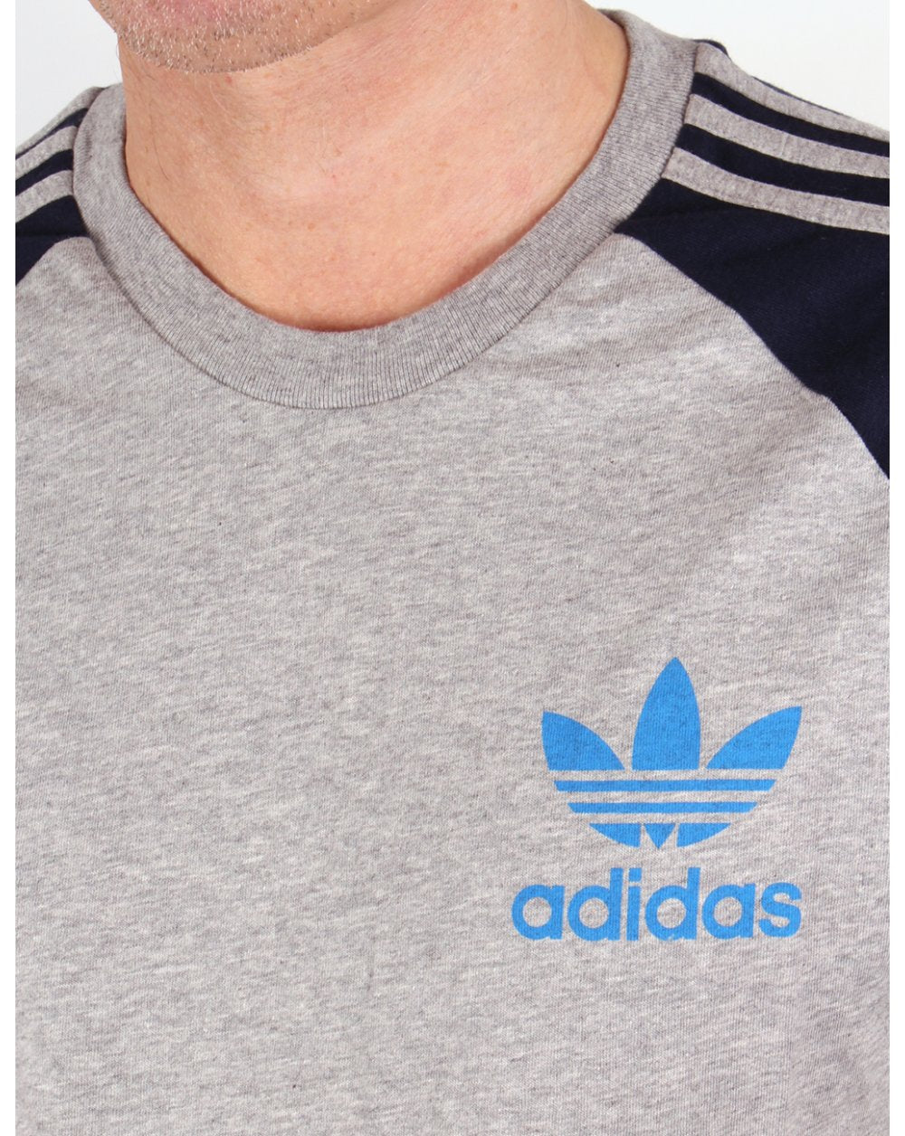 Adidas Originals Retro 3 Stripes T-shirt Heather Grey/navy Blue