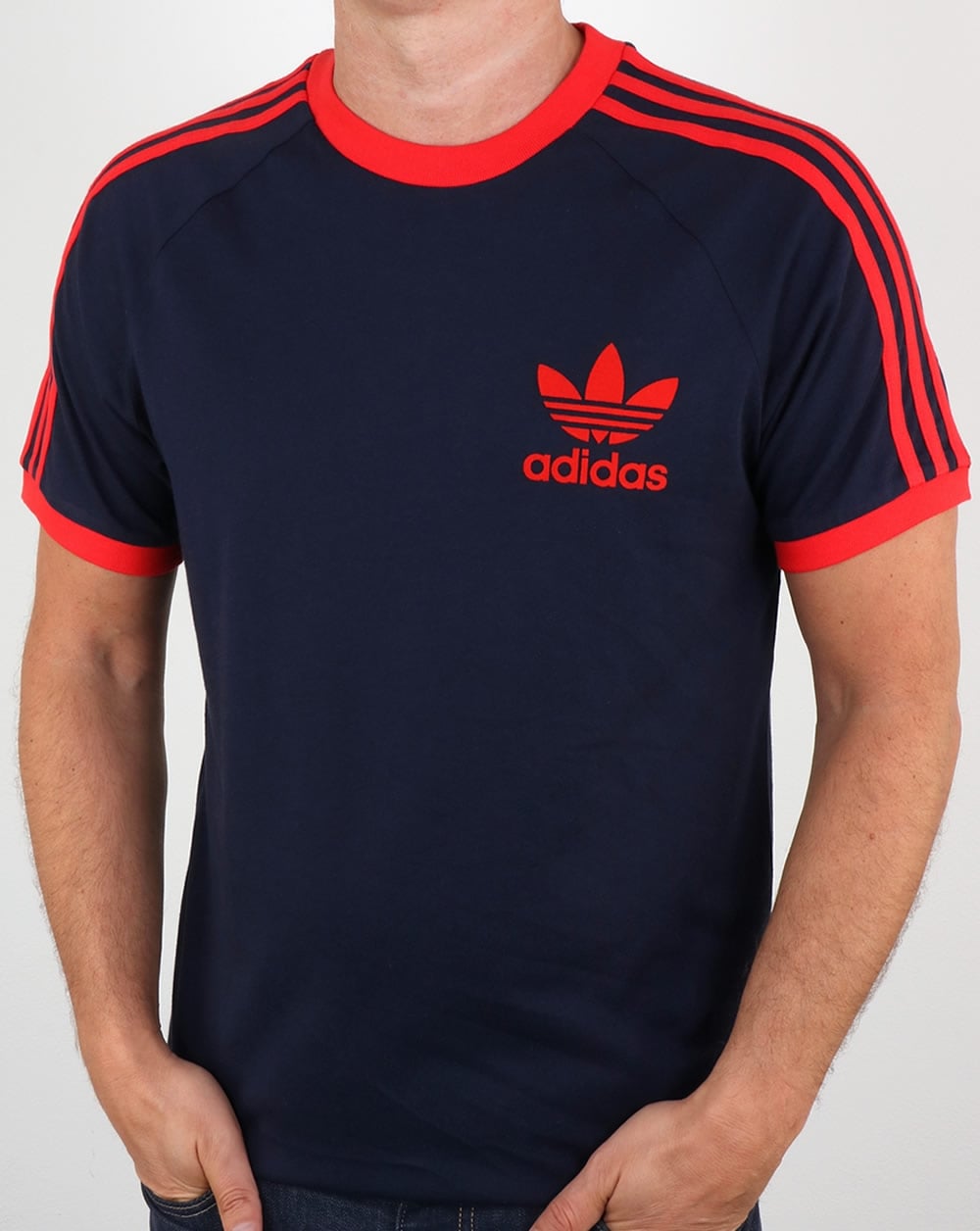 Adidas Originals Retro 3 Stripes T Shirt Navy/Red