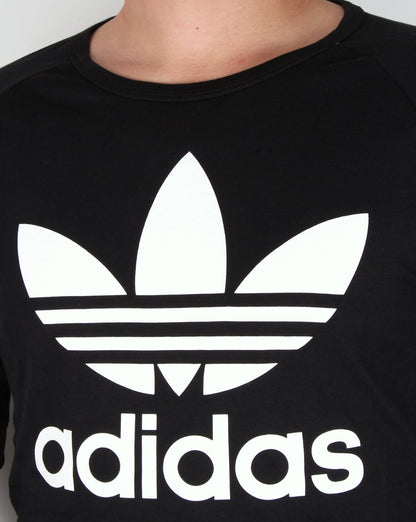 Adidas Originals – Langarm-T-Shirt mit Trefoil-Muster in Schwarz
