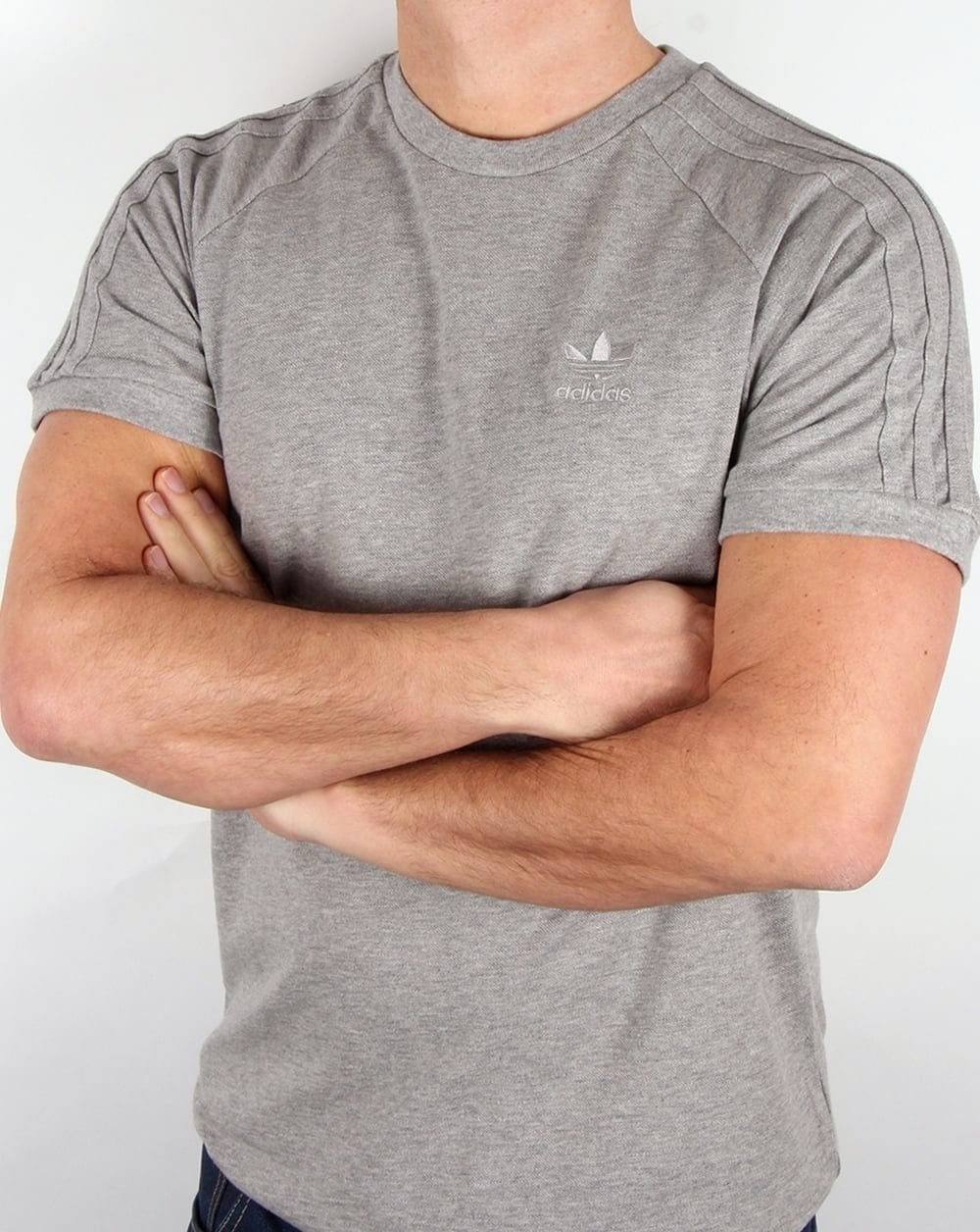 Adidas Originals – T-Shirt mit drei Streifen, Grau meliert