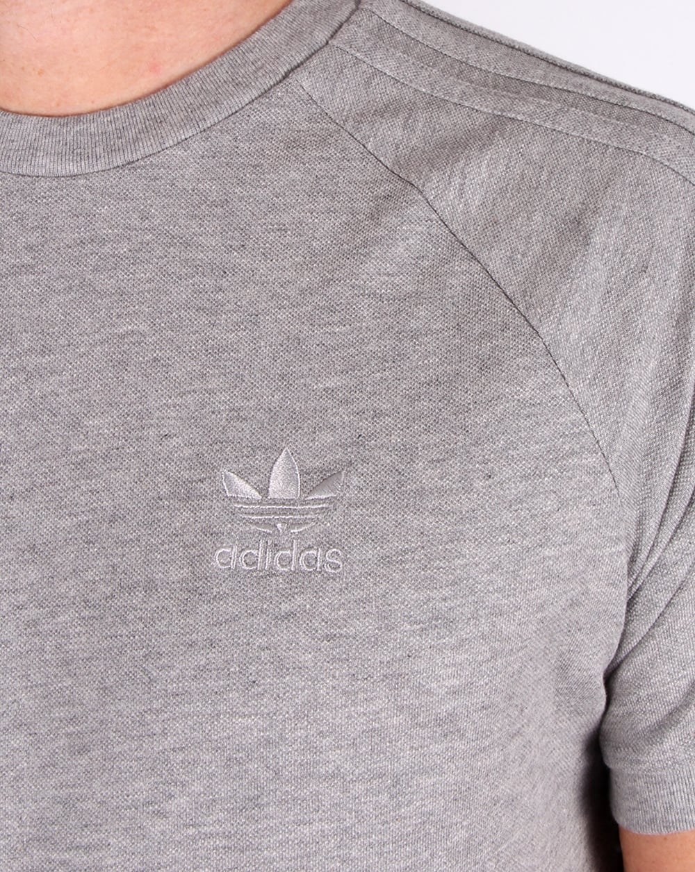 Adidas Originals – T-Shirt mit drei Streifen, Grau meliert