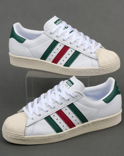 Adidas Superstar 80s Trainers White/Green/Ruby