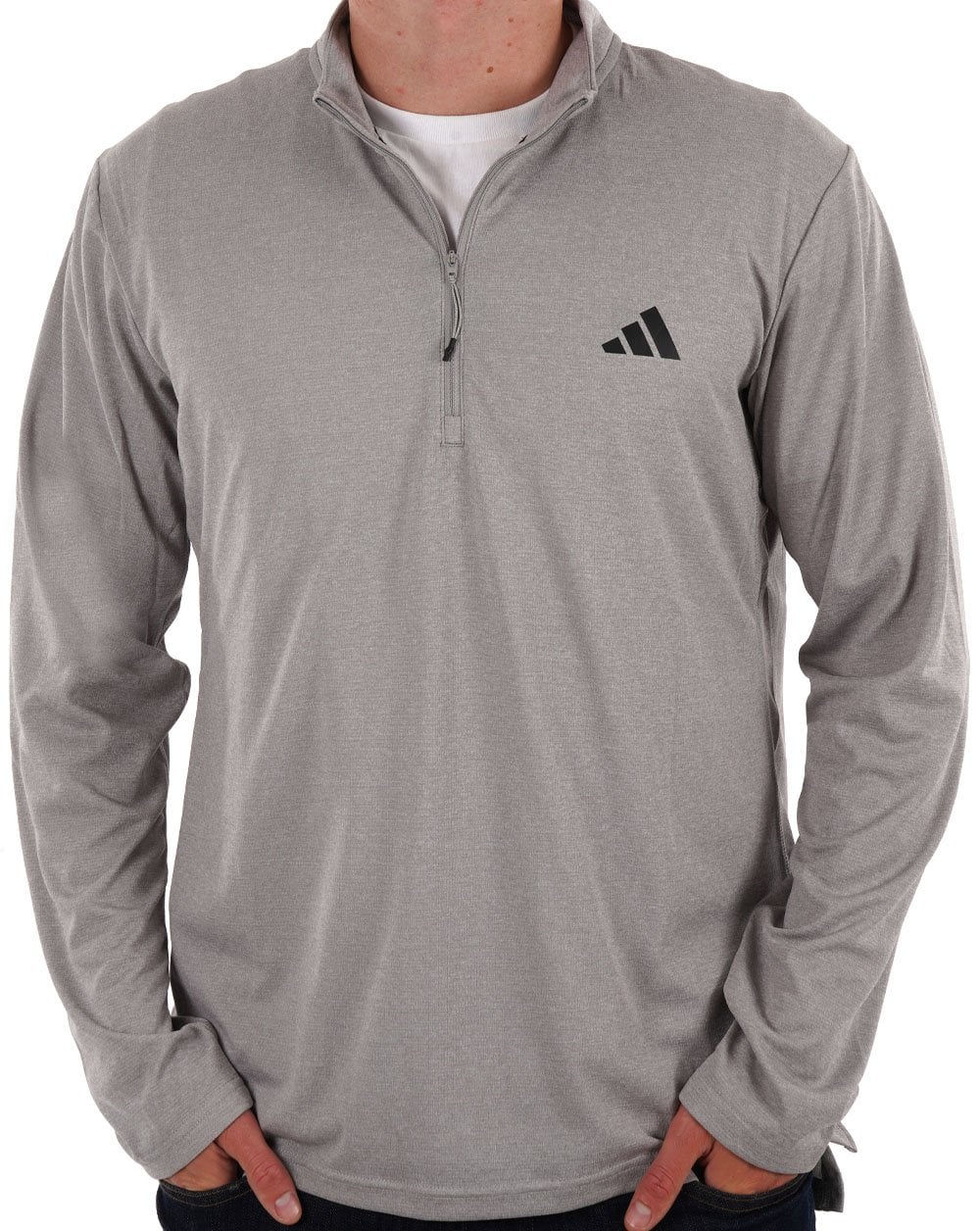 Adidas Training Essentials Sweatshirt mit 1/4-Reißverschluss, Grau meliert