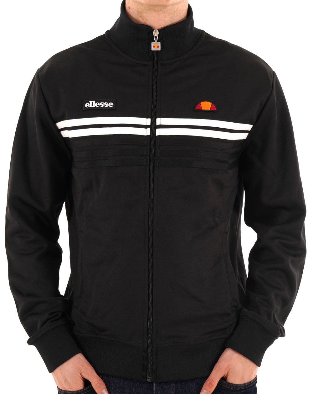 Ellesse 5-Streifen-Trainingsjacke Schwarz Weiß