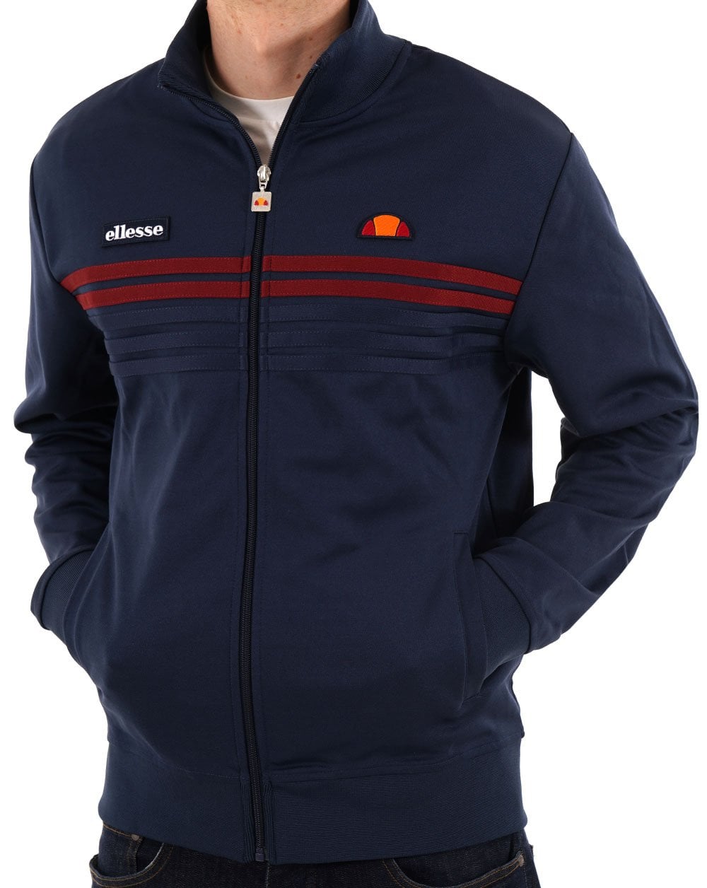 Ellesse 5-Streifen-Trainingsjacke Marineblau/Burgunderrot
