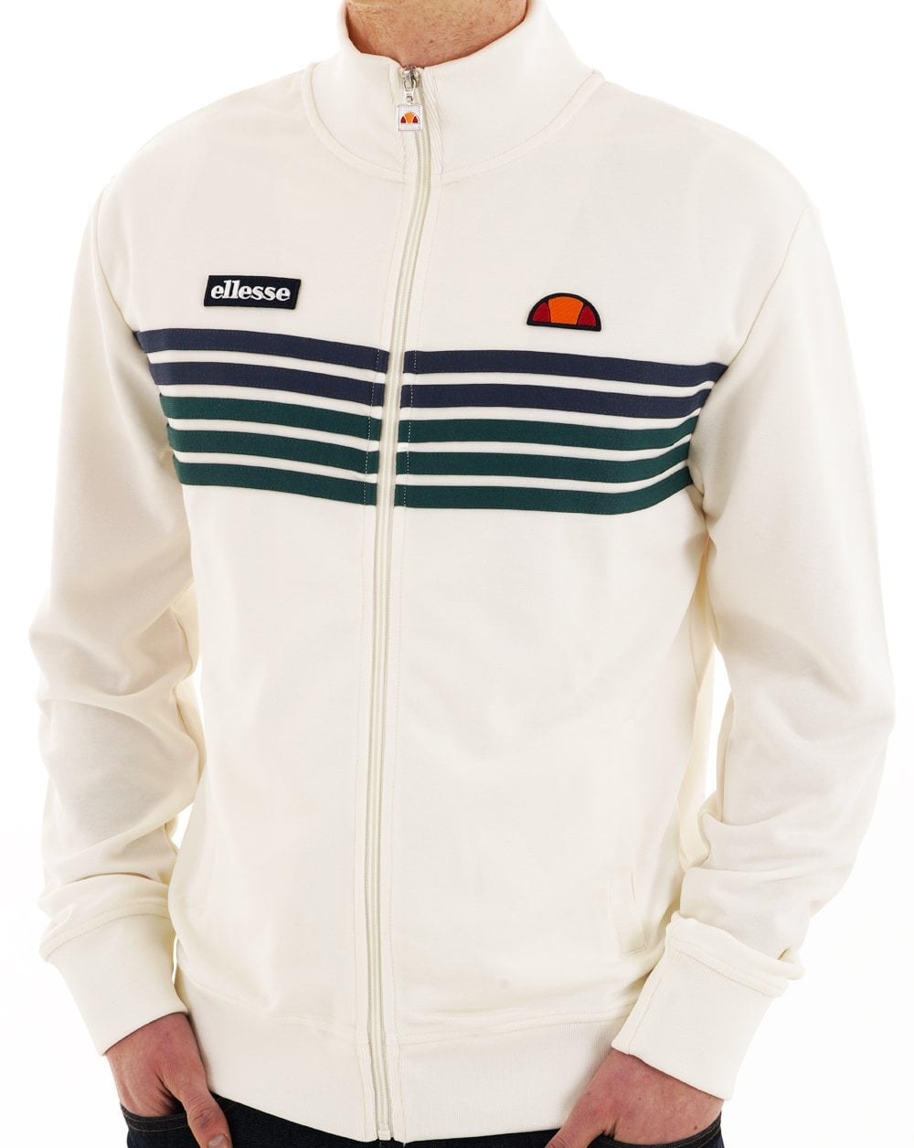 Ellesse 5-Streifen-Trainingsverdeck, Off-White/Dunkelgrün