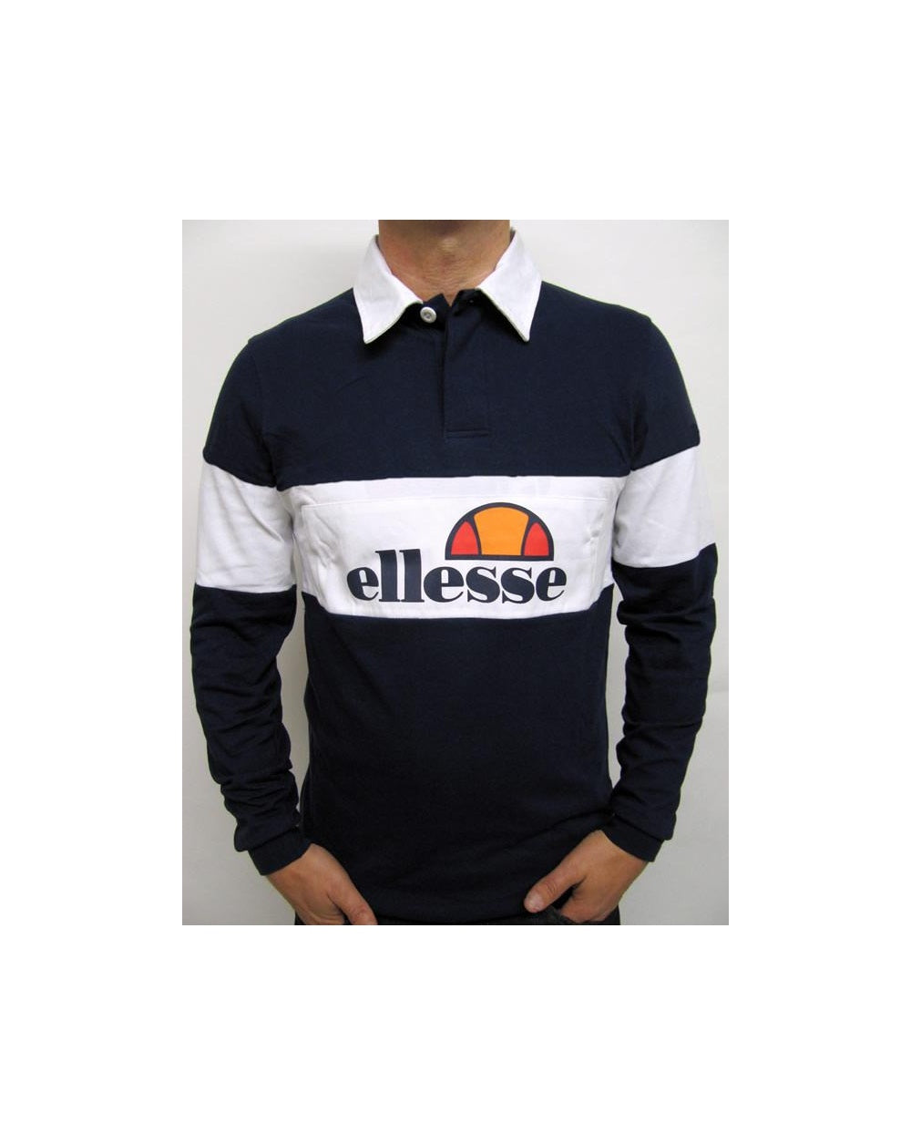 Ellesse Campari 80er Rugby-Shirt Marineblau/Weiß