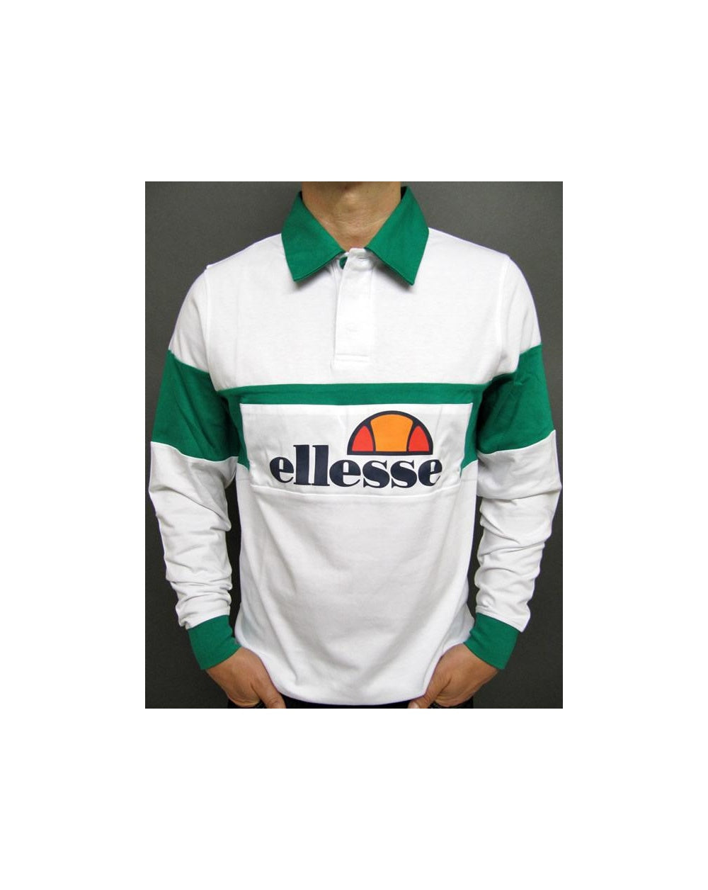 Ellesse Campari 80er Rugby-Shirt Weiß/Grün