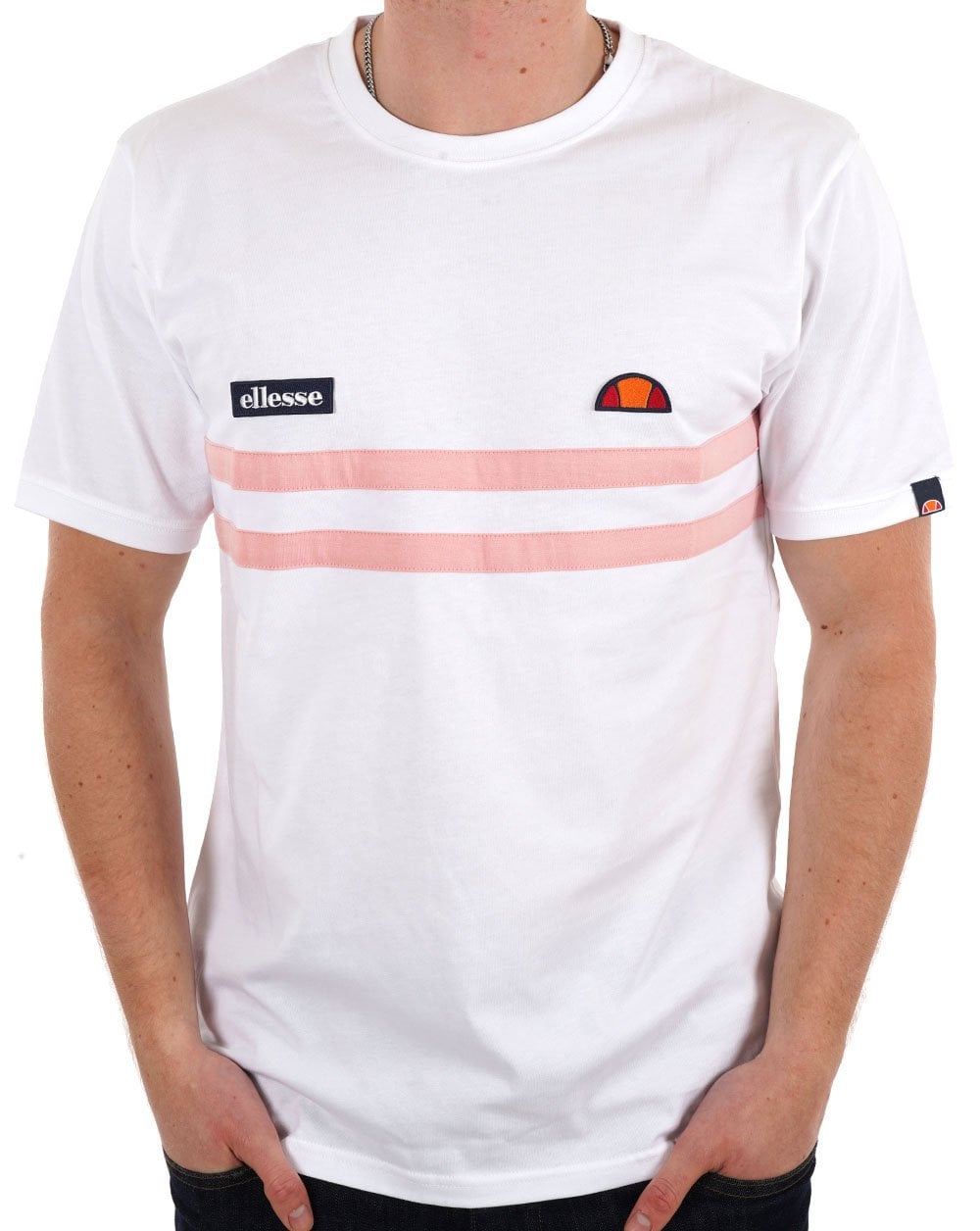 Ellesse Duo Stripe T-Shirt Weiß/Hellrosa