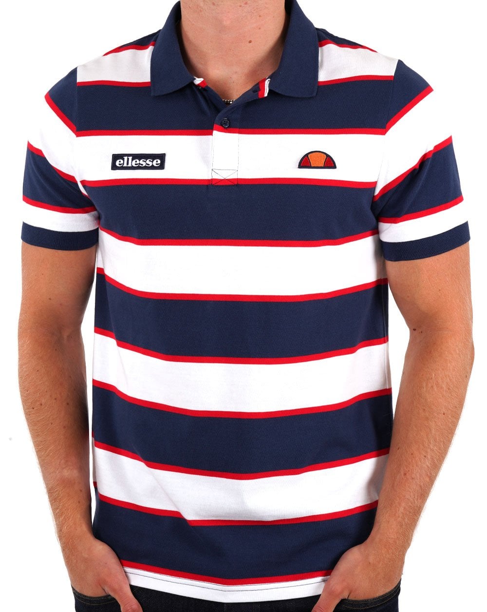 Ellesse Dyer Striped Polo Shirt Navy/White