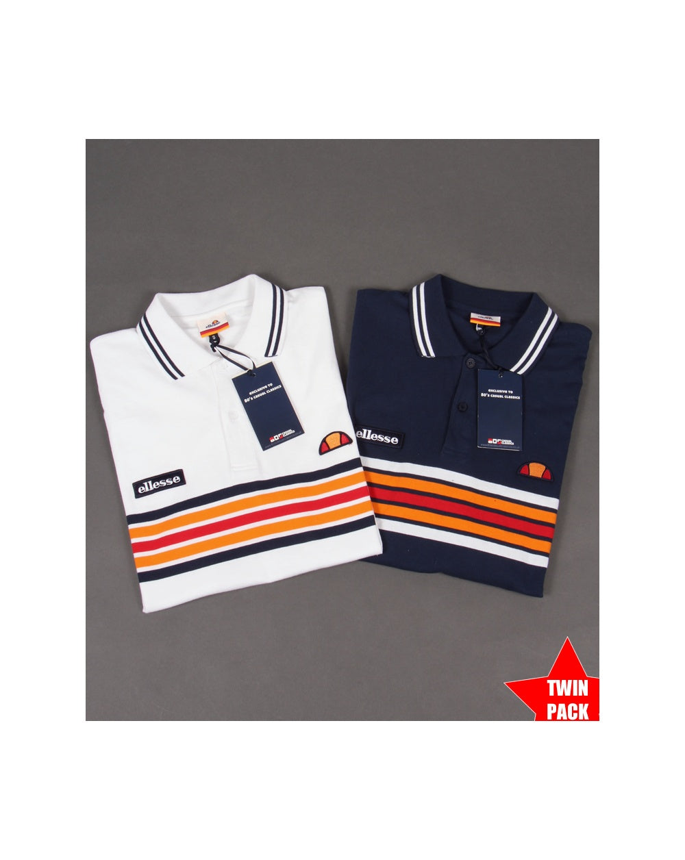 Ellesse Elite Striped Polo Shirt Doppelpack Marine/Weiß
