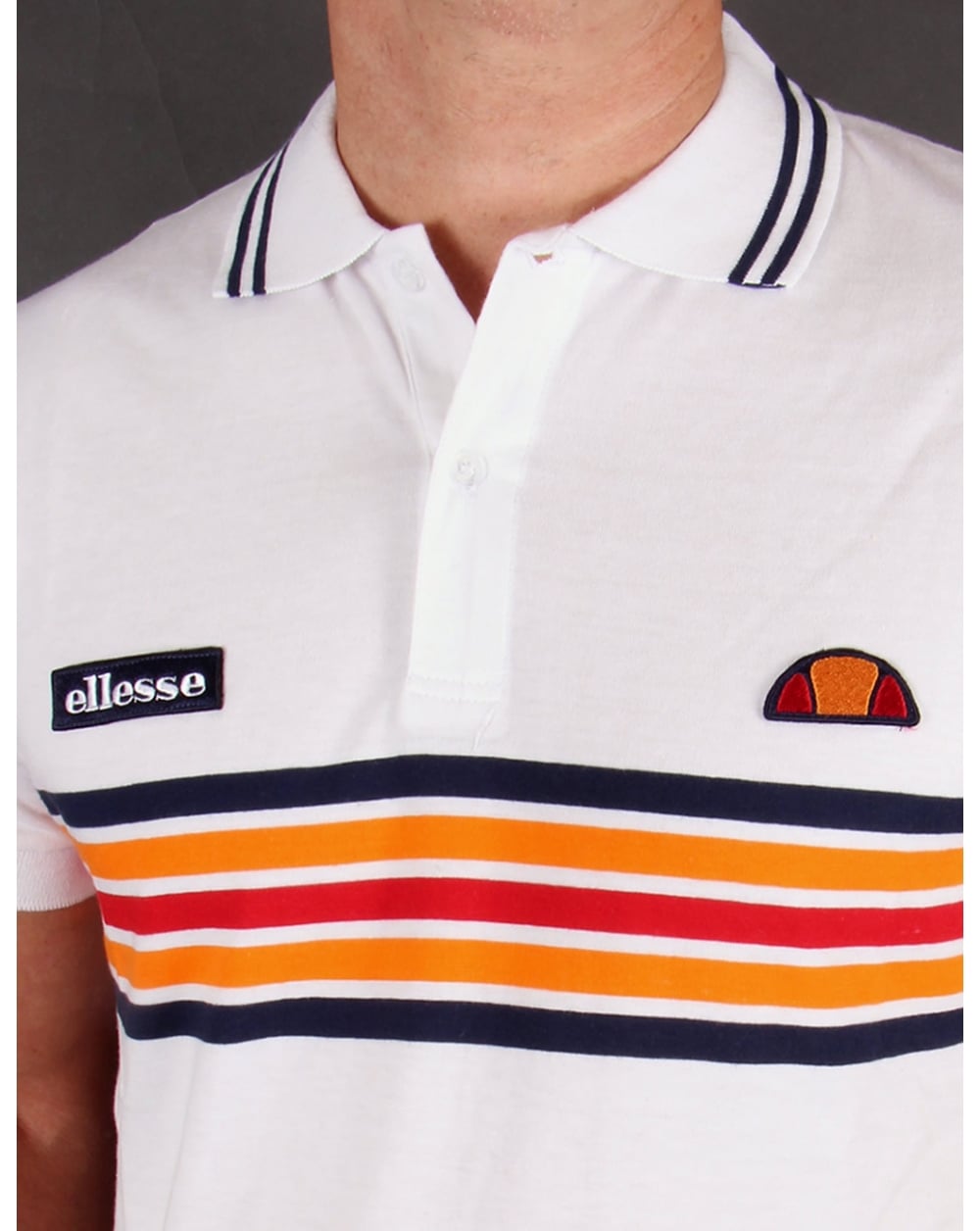 Ellesse Elite Striped Polo Shirt White