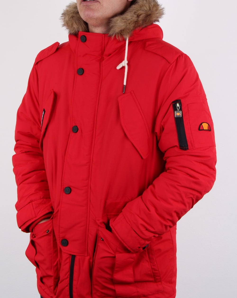 Ellesse Fur Lined hooded Parka Red