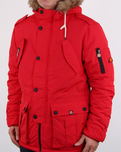 Ellesse – Parka mit Kapuze und Pelzfutter in Rot