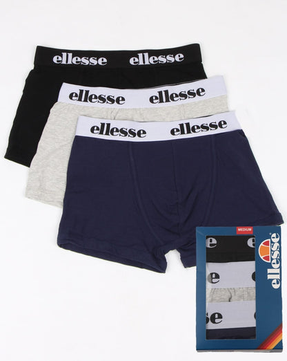 Ellesse – Hali – Dreierpack Boxershorts in Schwarz/Grau/Marineblau