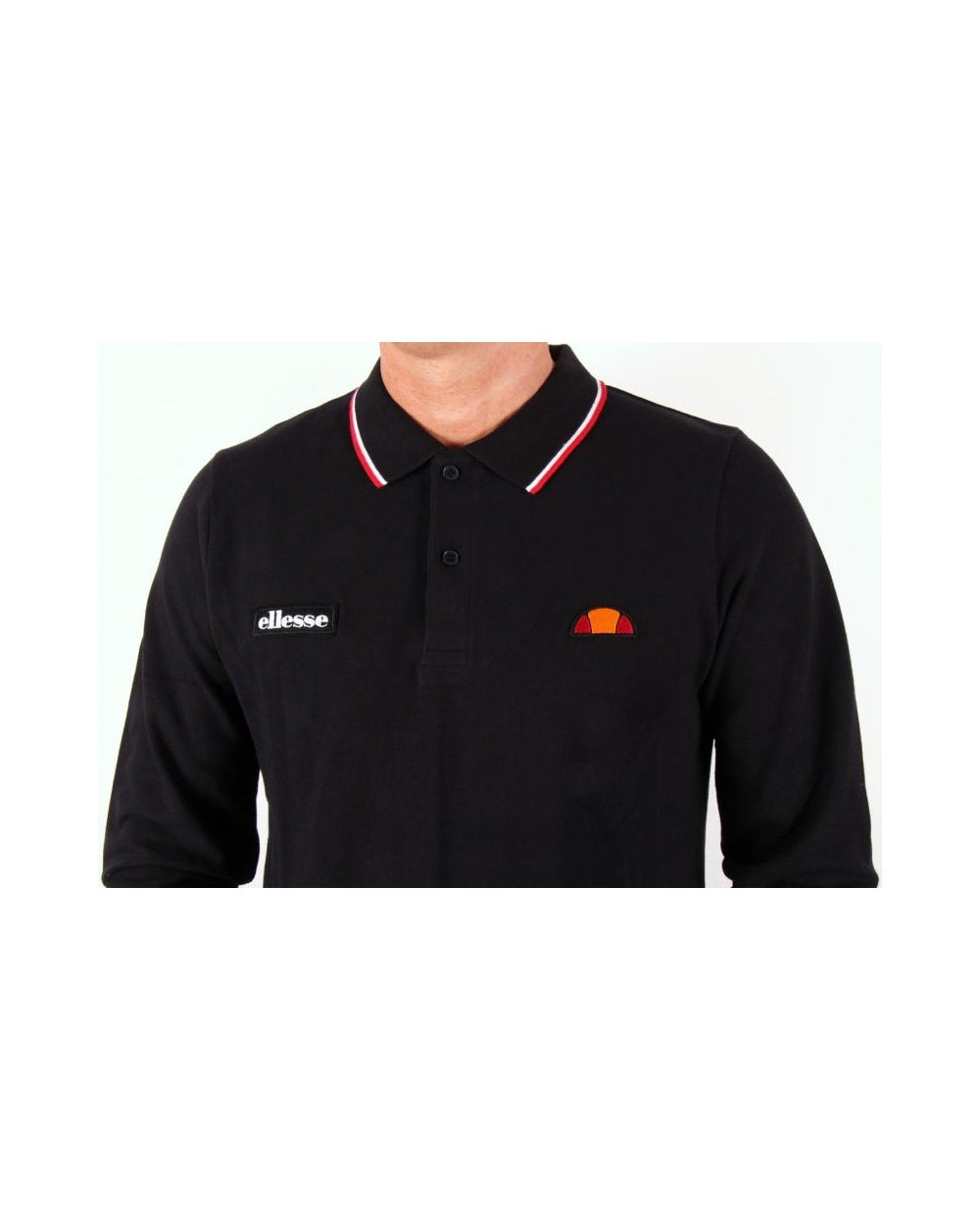 Ellesse – Livorno – Langarm-Poloshirt in Schwarz 