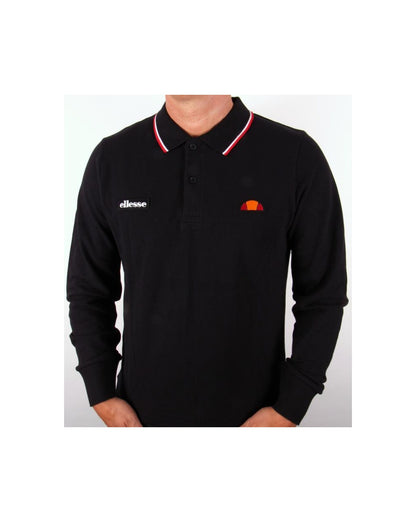 Ellesse – Livorno – Langarm-Poloshirt in Schwarz 