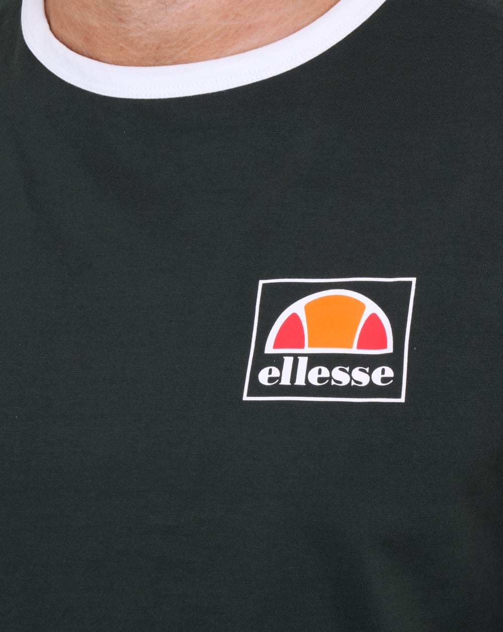 Ellesse Langarm Ringer T-Shirt Dunkelgrün-Weiß