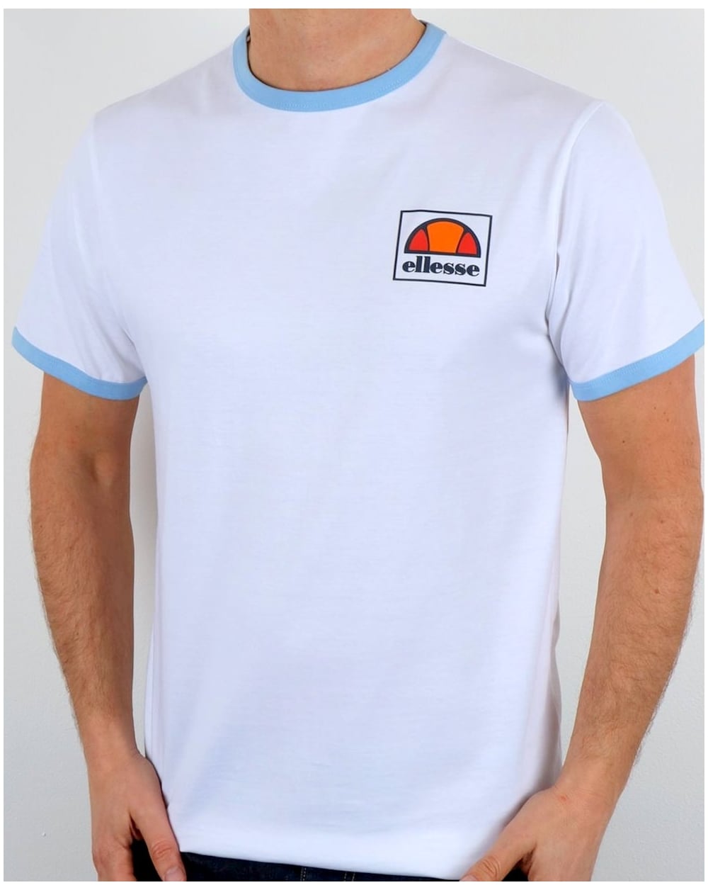 Ellesse Montefello Ringer T Shirt White/Sky Blue