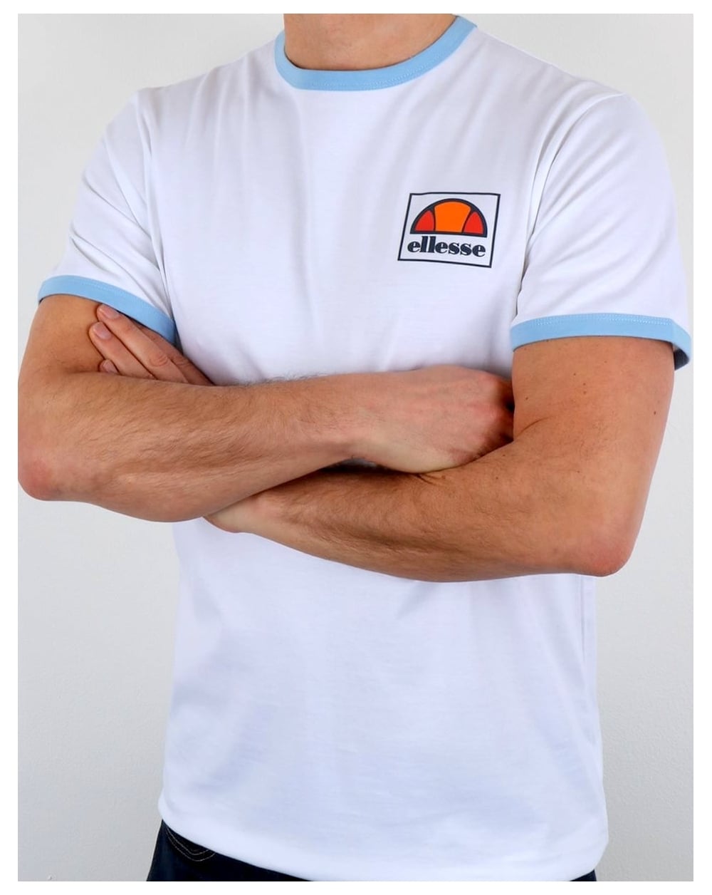 Ellesse Montefello Ringer T Shirt White/Sky Blue
