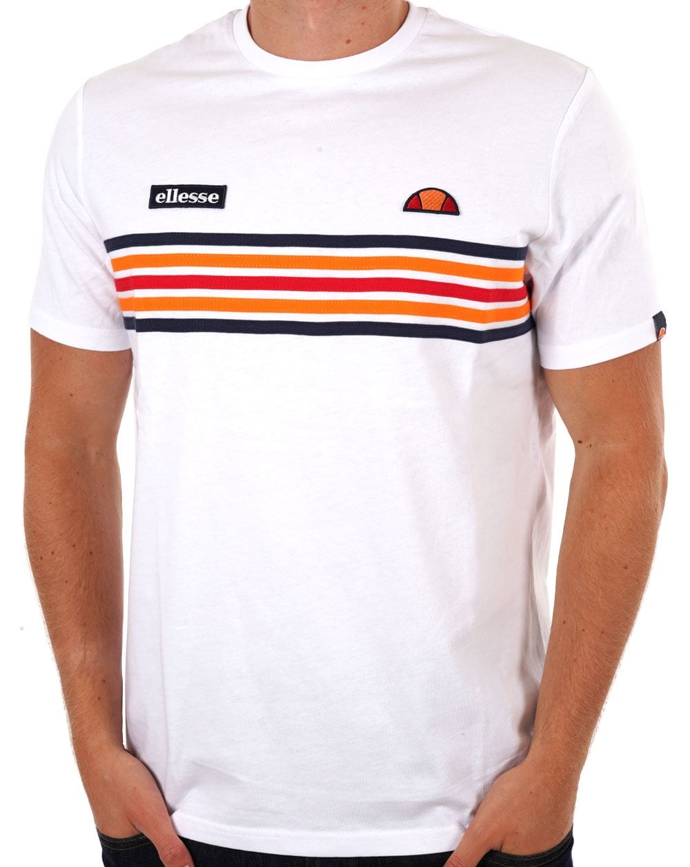 Ellesse – T-Shirt mit mehreren Streifen in Weiß