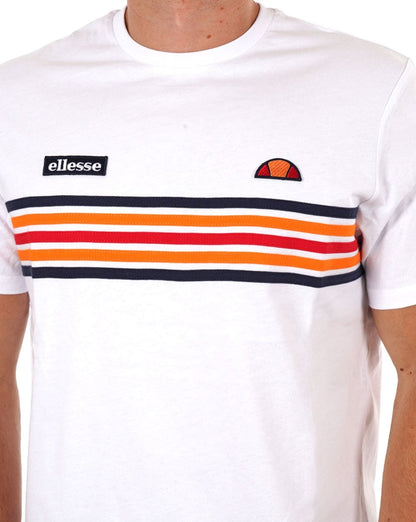 Ellesse – T-Shirt mit mehreren Streifen in Weiß