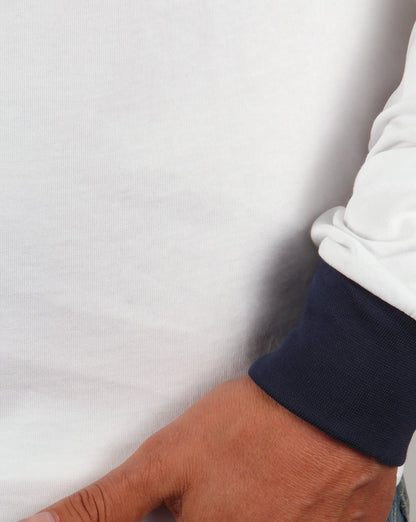 Ellesse – Old Skool – Langärmliges Ringer-T-Shirt in Weiß