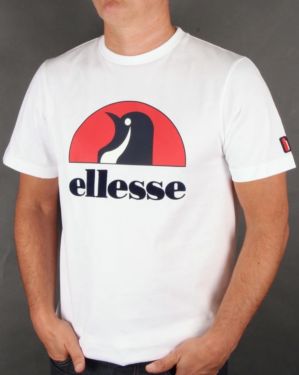 Ellesse – T-Shirt mit Pinguin-Logo, Weiß/Rot