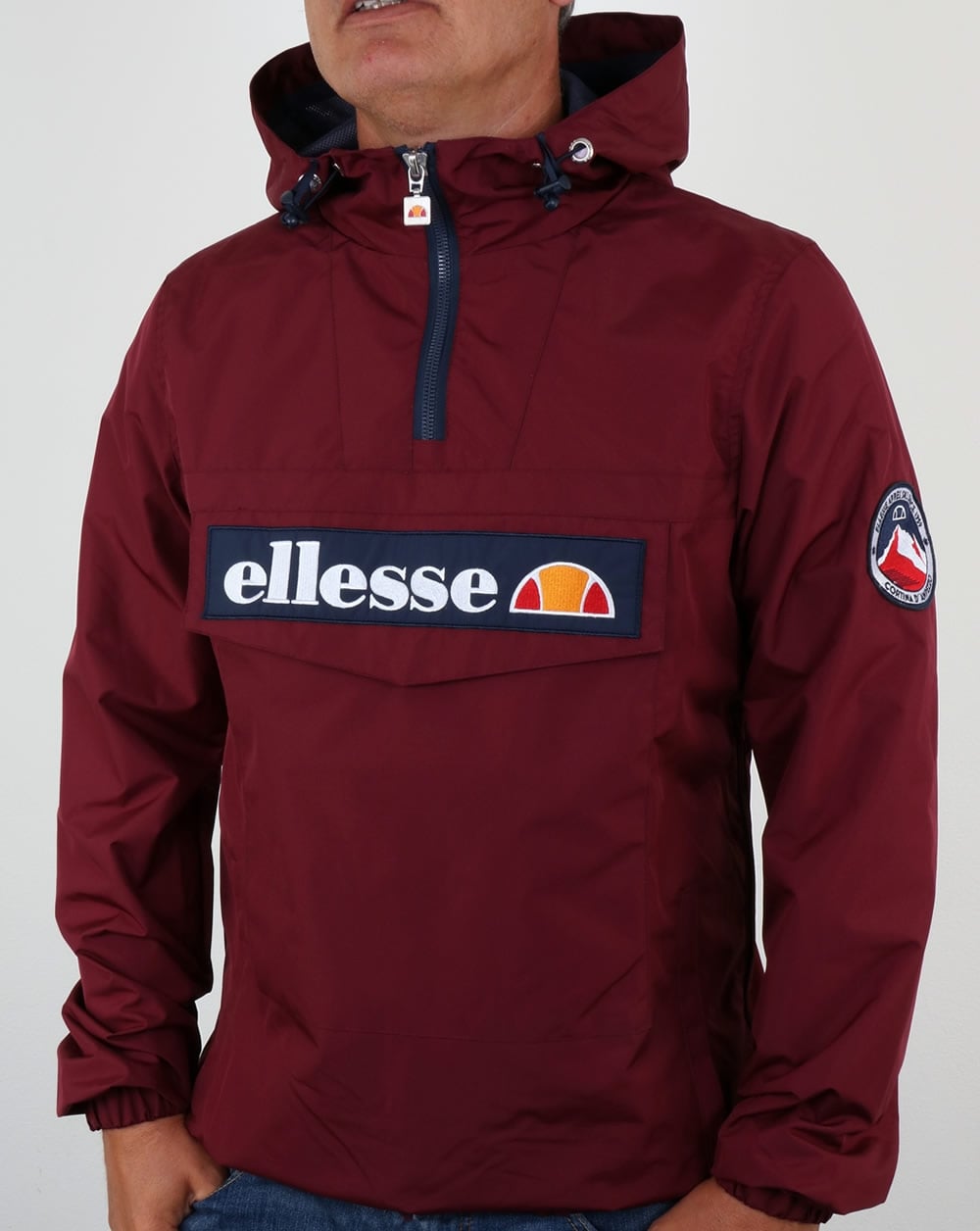Ellesse – Burgunderrote Jacke zum Überziehen mit Viertelreißverschluss
