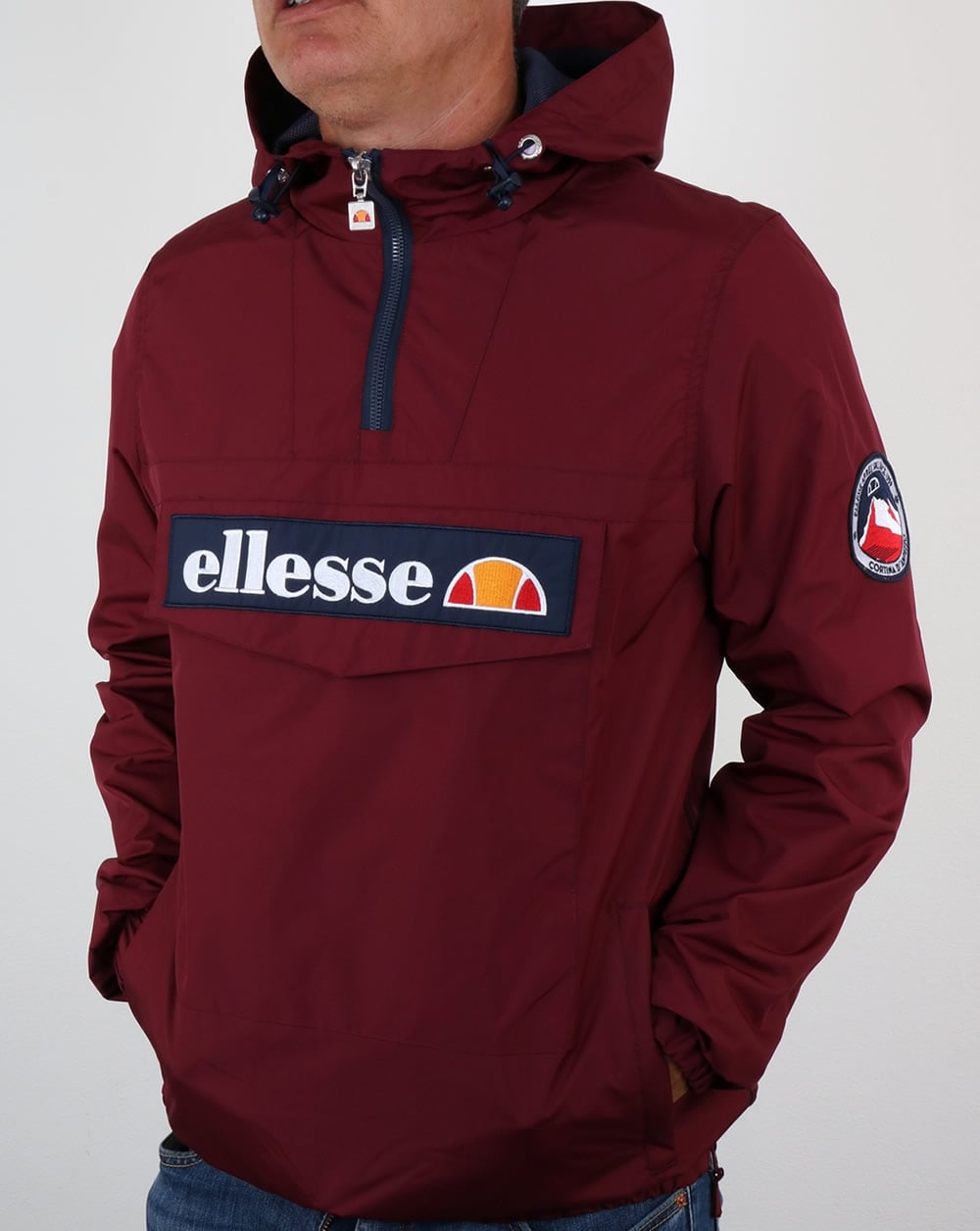Ellesse Quarter Zip Overhead Jacket in Burgundy
