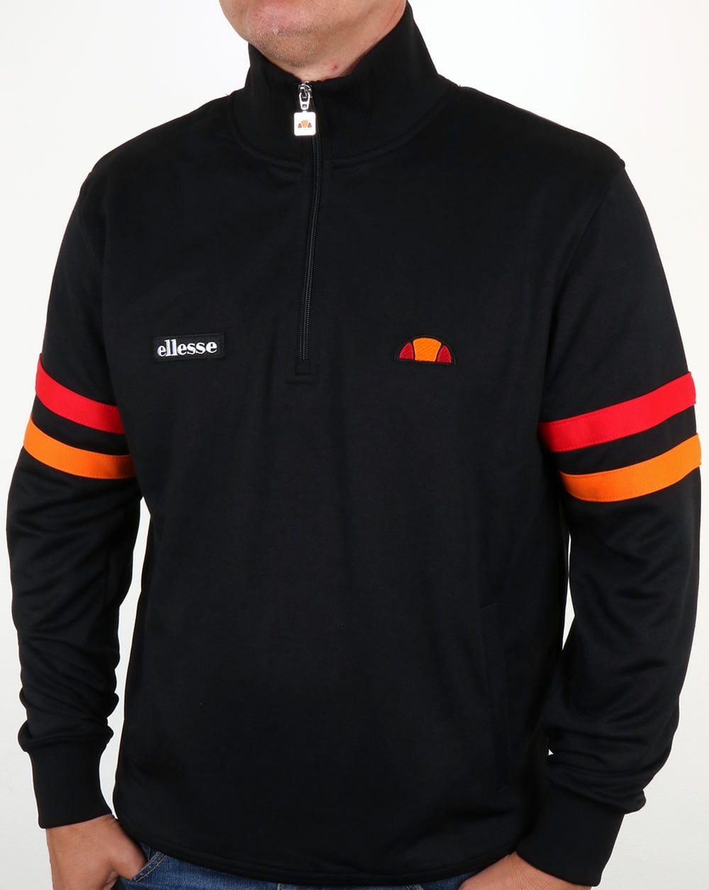 Ellesse – Roma – Trainingsjacke in Schwarz mit Viertelreißverschluss