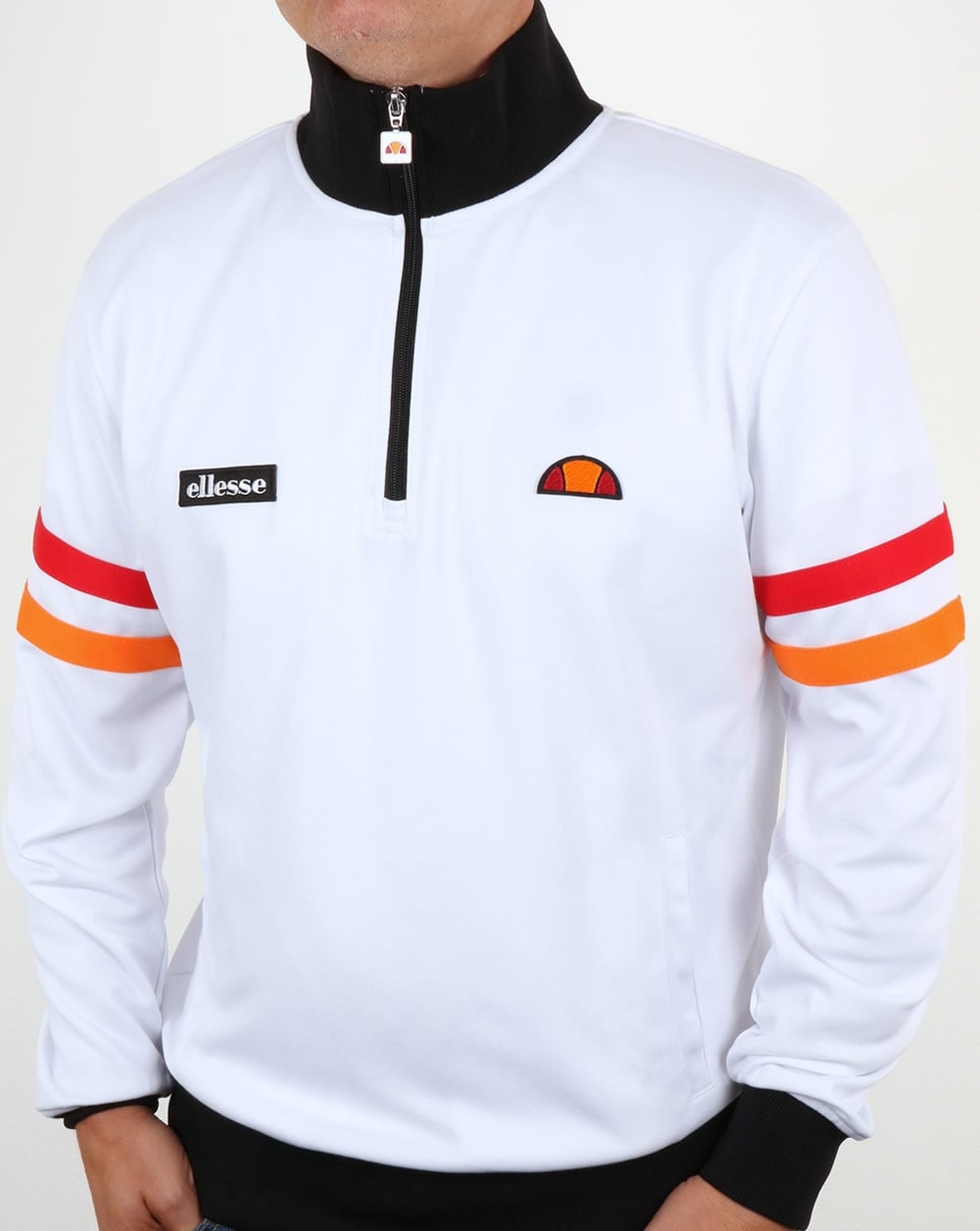 Ellesse – Roma Trainingsjacke mit Viertelreißverschluss, Weiß/Schwarz